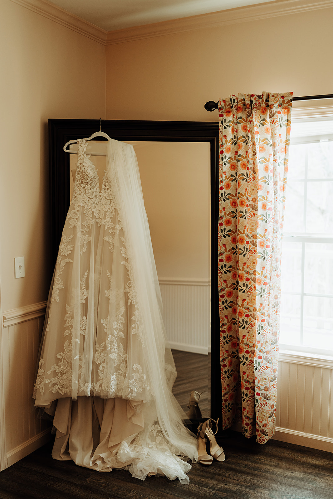 Hanging Wedding Dress in Bridal Suite