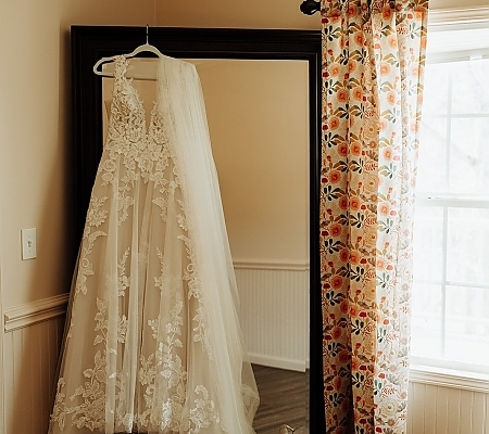 Hanging Wedding Dress in Bridal Suite