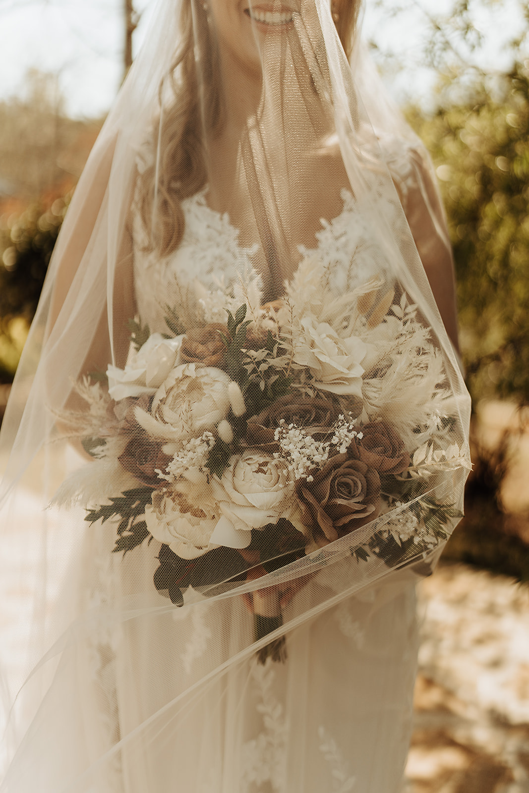 Veiled Bride and Bouquet