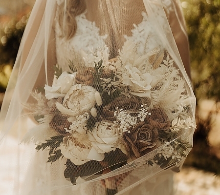 Veiled Bride and Bouquet