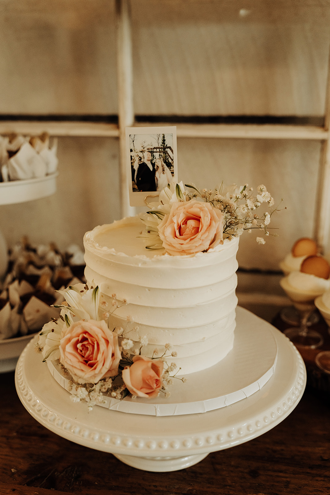 White and Pink Wedding Cake