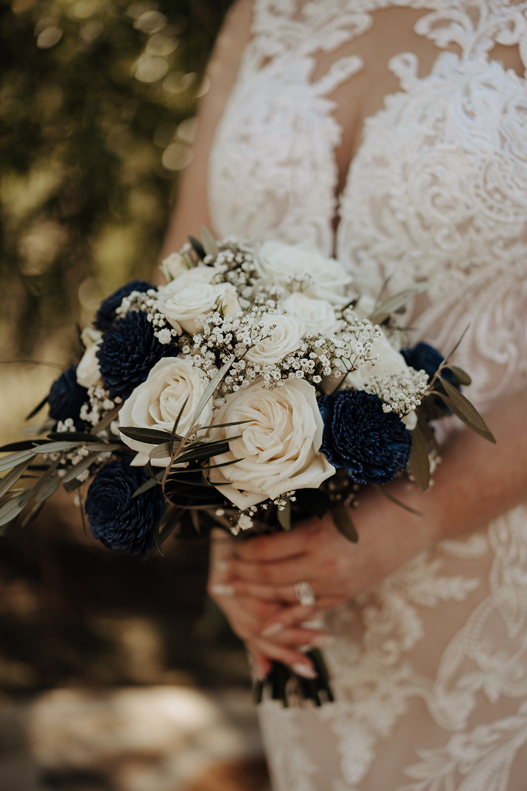 White and Navy Wedding Bouquet