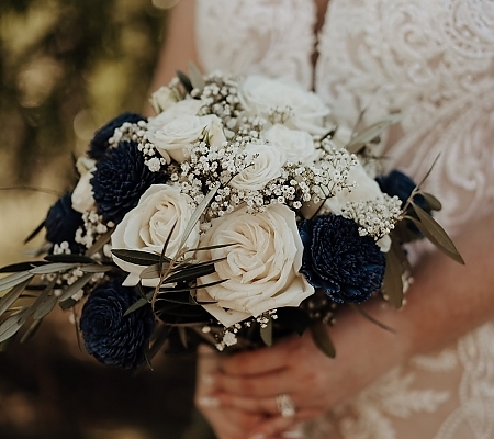 White and Navy Wedding Bouquet